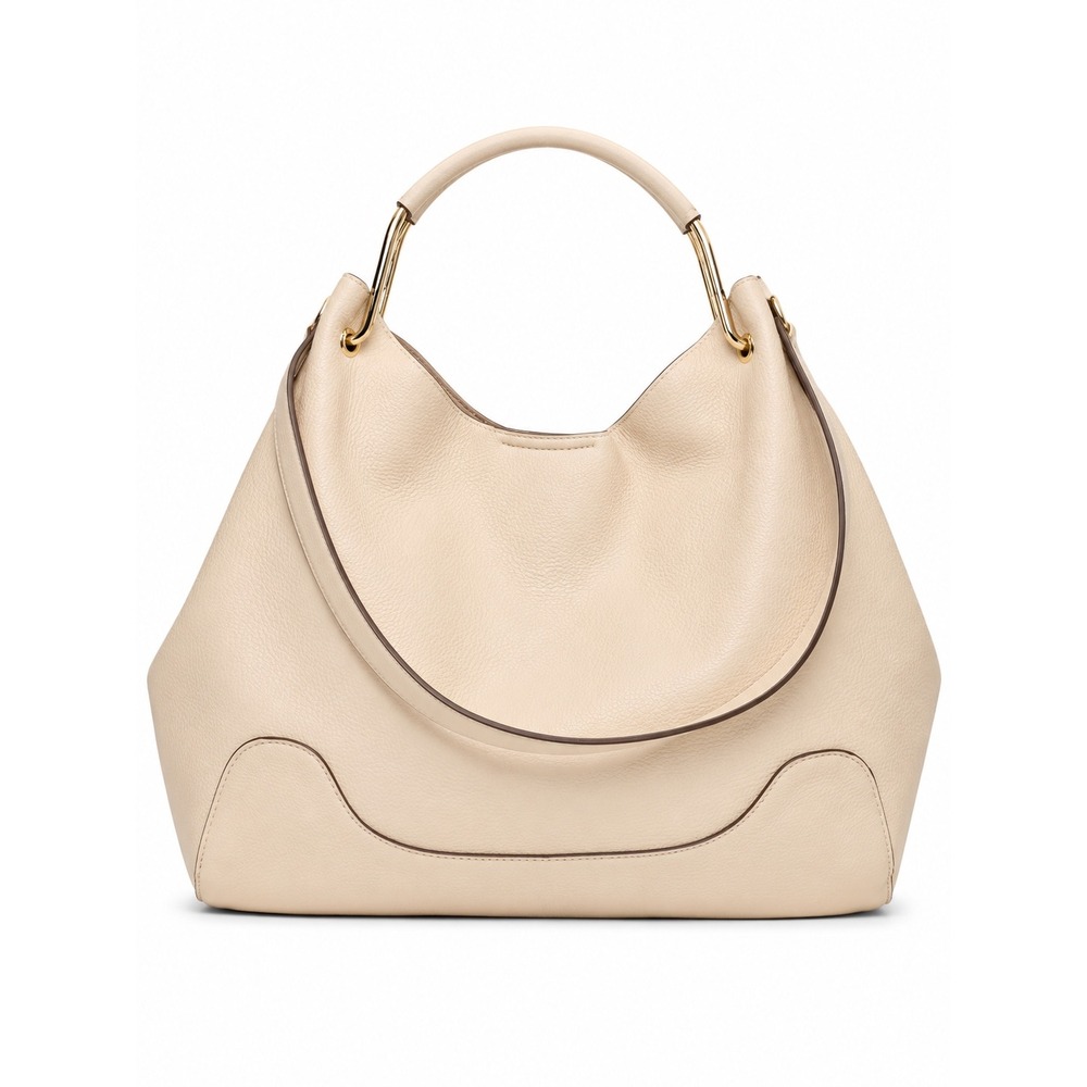 Sondra Roberts Squared Cream Pebbled Vegan Leather Hobo Bag Gold Hardware